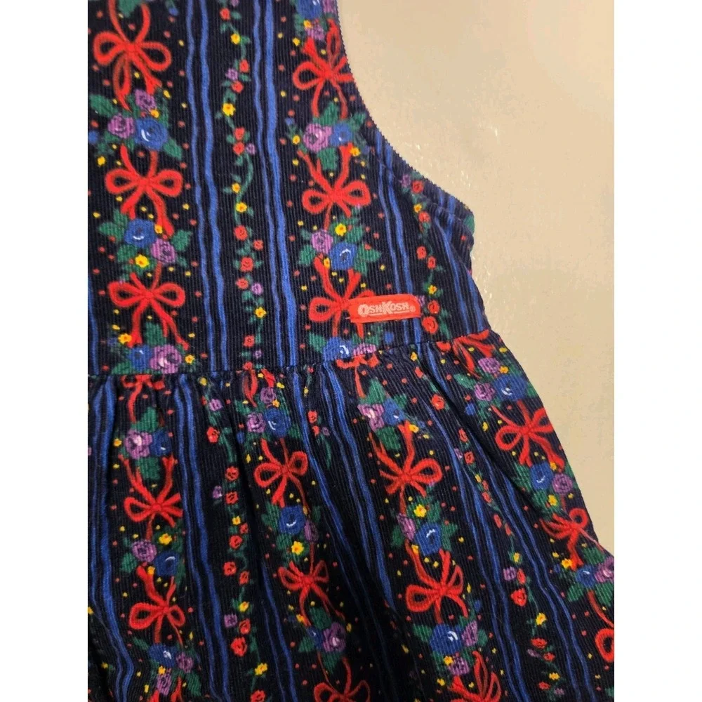 Vintage 1981 OshKosh B'gosh Corduroy Jumper Dress Girls 6X Bows Holiday USA Navy